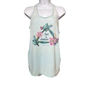 League Unwind Save The Amazon Tank Top Large Blue Floral Graphic Racerback M